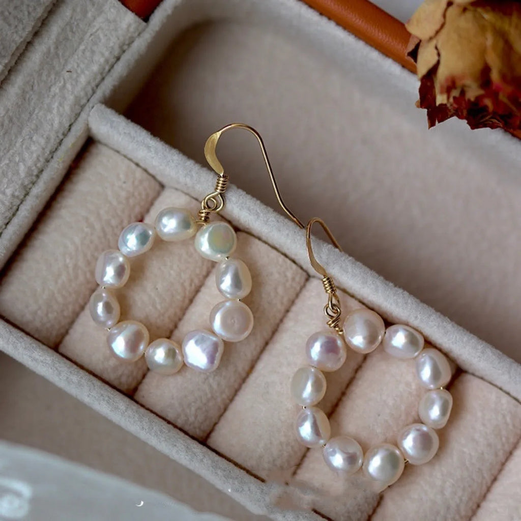 Natural Baroque Freshwater Pearl 14K Gold Filled Circle Earrings