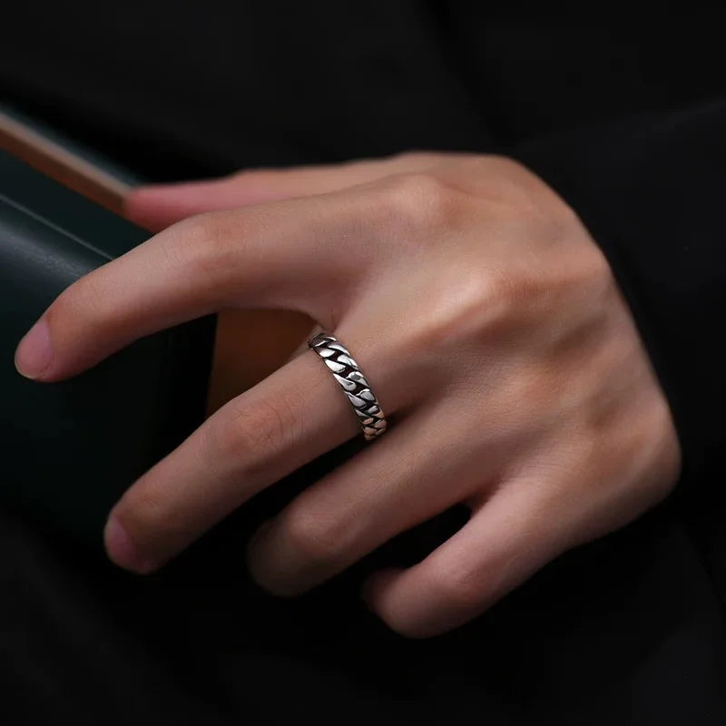 925 Sterling Silver Chain Band Ring Adjustable