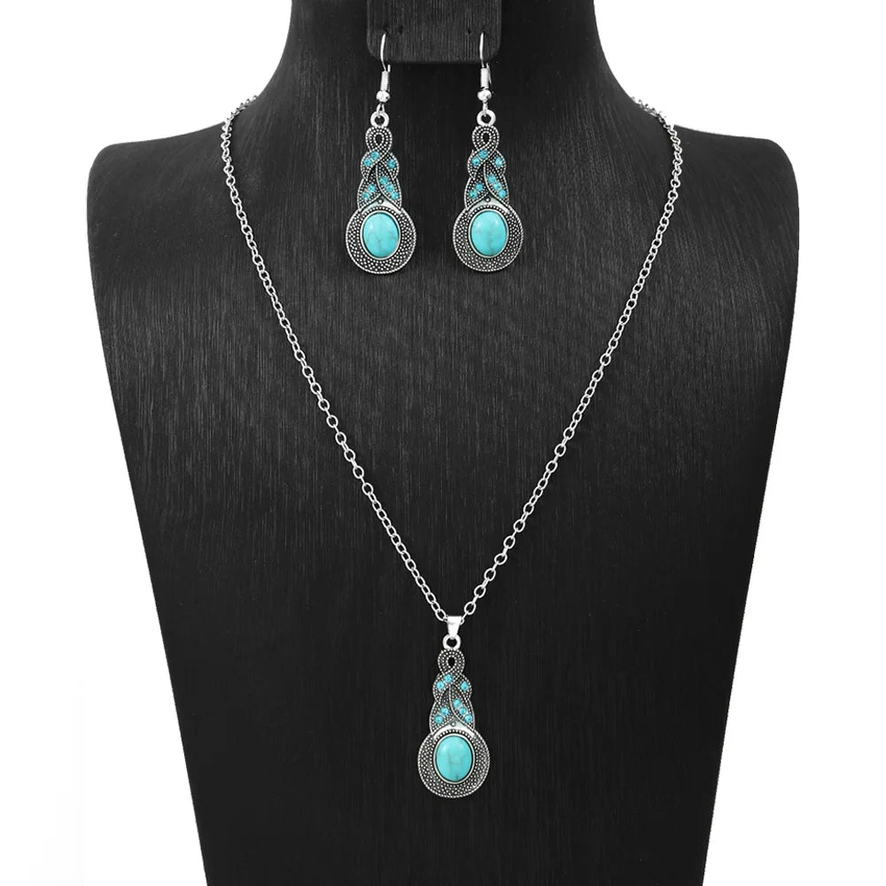 Alloy Sets of Bohemian Turquoise Earrings & Necklaces