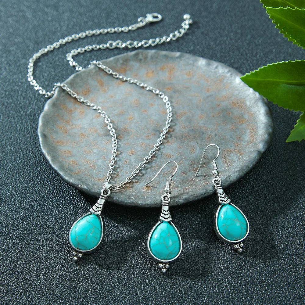 Alloy Sets of Bohemian Turquoise Earrings & Necklaces