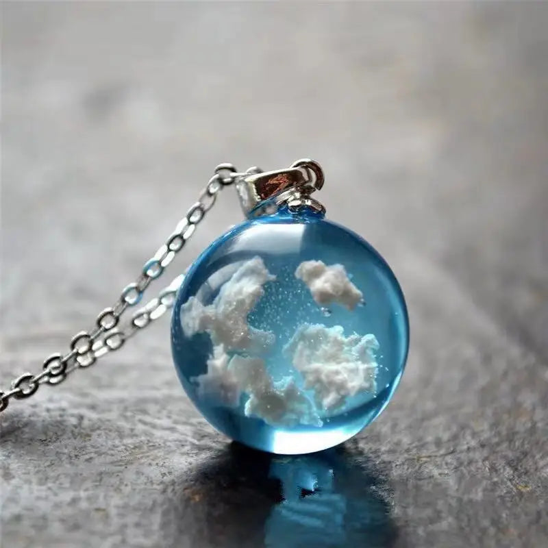 Transparent Resin Ball with Clouds Pendant Necklace in Zinc Alloy - More Styles: Half Moon, Bird