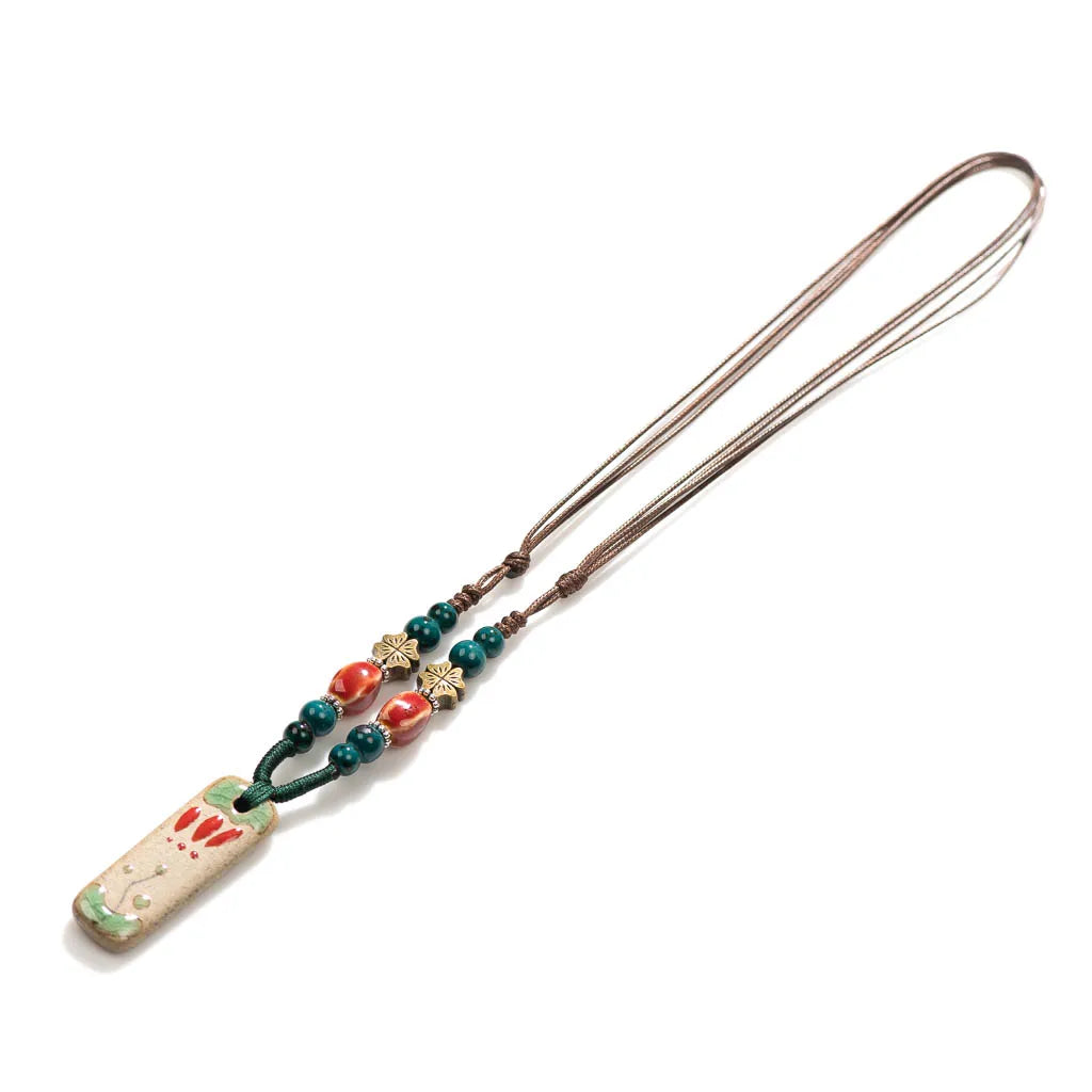 Handmade Ceramic Pendant Beads Necklace Retro