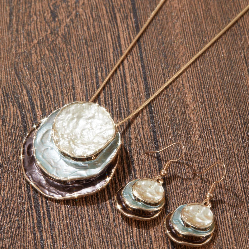 Seashell Inspired 3 Shade Unusual Alloy Earrings & Necklace