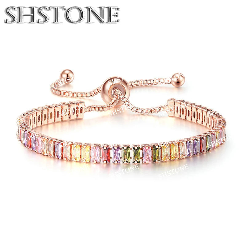Selection of 925 Sterling Silver Chain Bracelets with Multi-colored Zircons