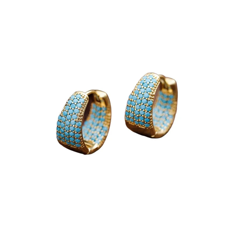 Bohemian Style Faux Turquoise Hoop Copper Earrings