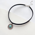 Boho Vamp Style Rope Choker Silver Plated Zinc Alloy Turquoise Pendant