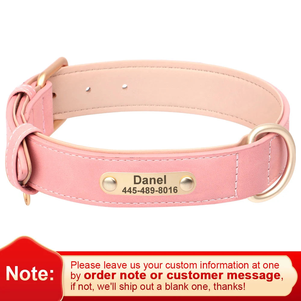 Soft Faux Leather Adjustable Dog Collar - Customize, Engrave, Name Tag, ID Necklace