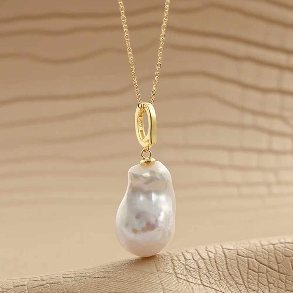 Large Luxury Faux Pearl Earrings & Necklace 14k Gold Plated