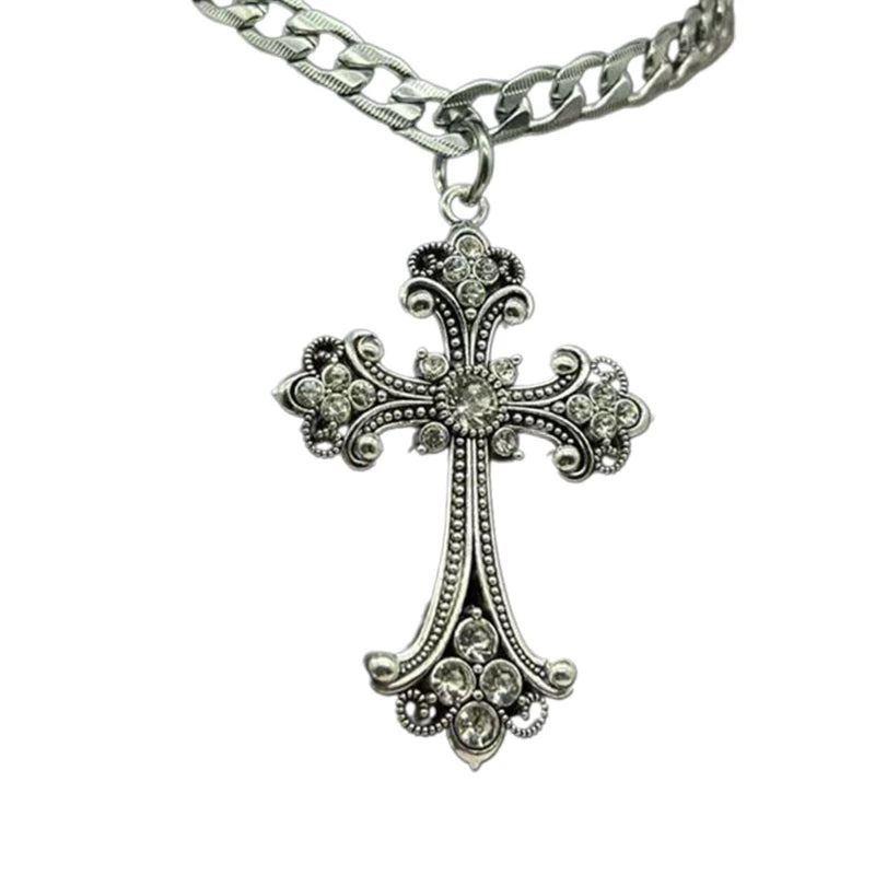 Large Gothic Antique Inspired Cross Pendant Cooper Alloy Necklace
