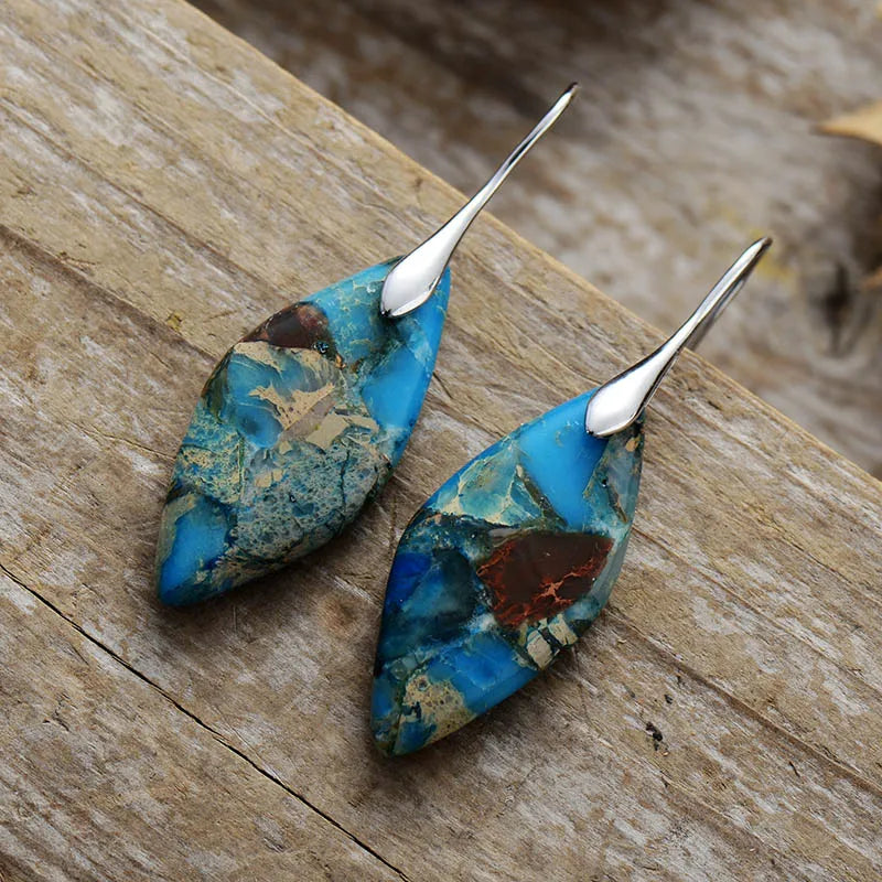 Bohemia Gold Plated Multicolored Natural Stone Leaf Shaped Earrings