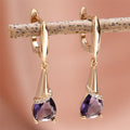 Elegant Female Purple Zircon Stone Water Drop Gold Color Earrings Cute Dangle Boho Wedding Jewelry For Women