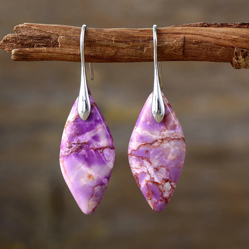 Bohemia Gold Plated Multicolored Natural Stone Leaf Shaped Earrings