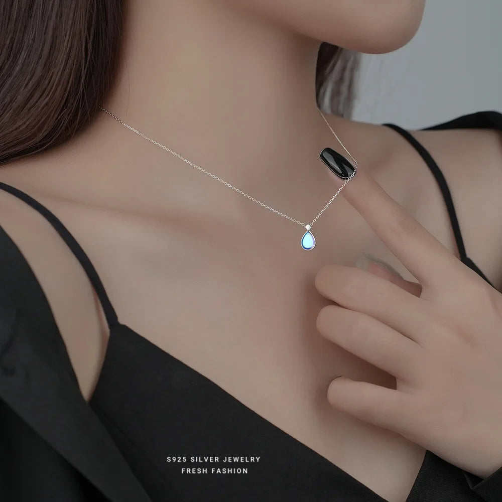 925 Sterling Silver Moonstone Drop Pendant Necklace