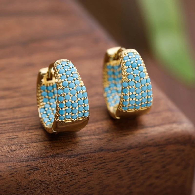 Bohemian Style Faux Turquoise Hoop Copper Earrings
