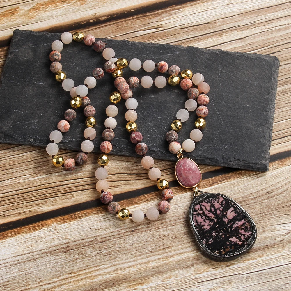 Bohemian Natural Bead Stone Knot Zinc Alloy Long Necklace