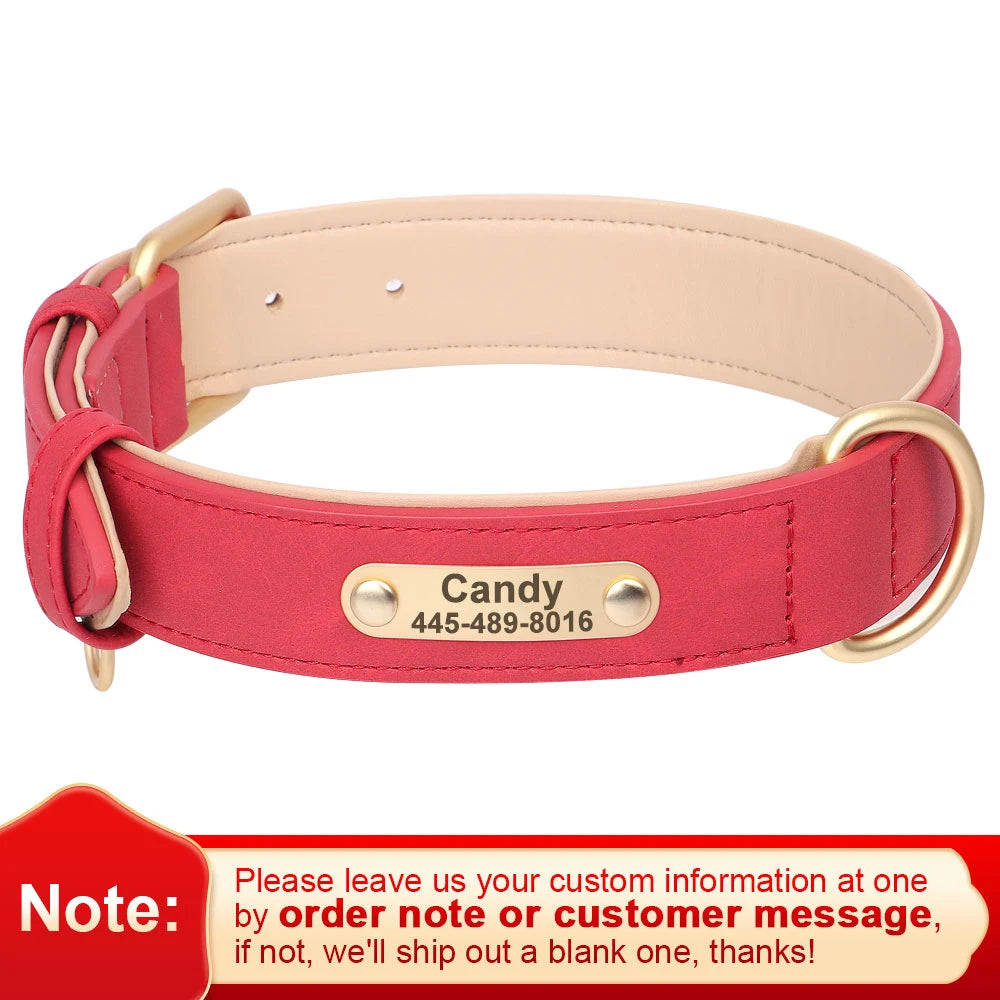 Soft Faux Leather Adjustable Dog Collar - Customize, Engrave, Name Tag, ID Necklace