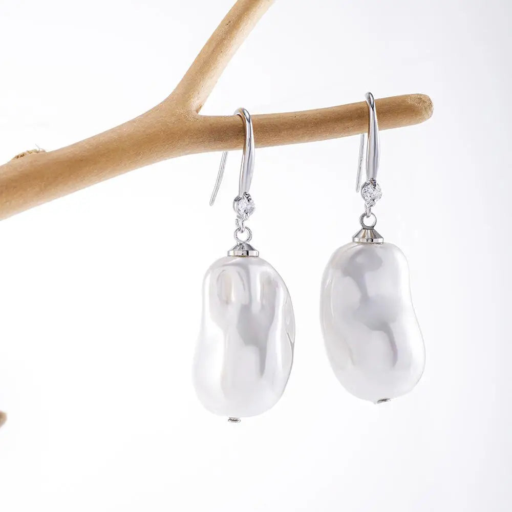 Large Luxury Faux Pearl Earrings & Necklace 14k Gold Plated