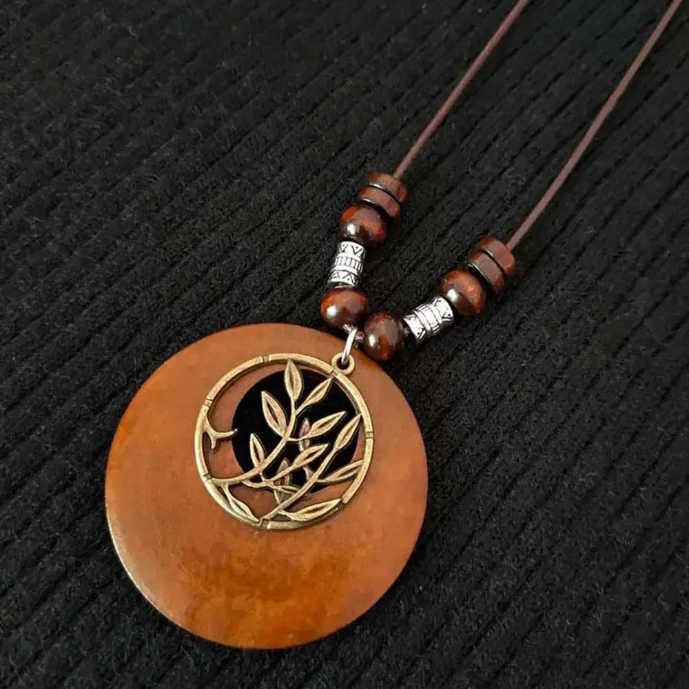Retro Wooden Pendant Aluminum Alloy Chain Necklace Selection