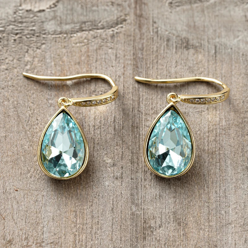 Ocean Blue CZ Cooper Drop Earrings