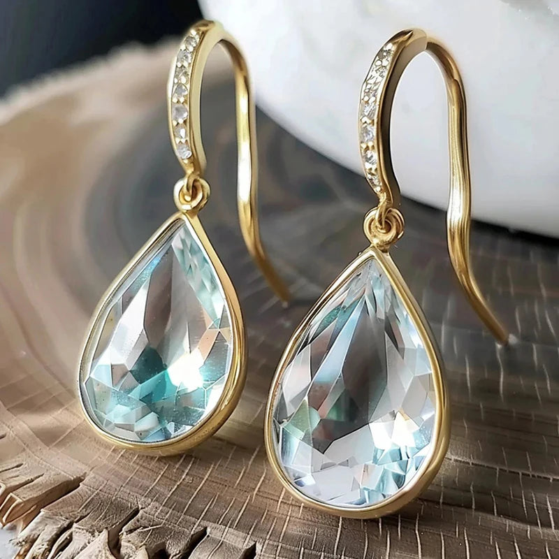 Ocean Blue CZ Cooper Drop Earrings