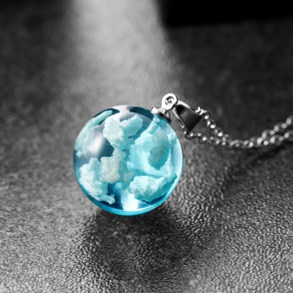 Transparent Resin Ball with Clouds Pendant Necklace in Zinc Alloy - More Styles: Half Moon, Bird