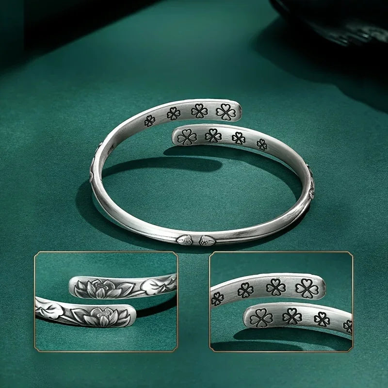Thai Silver Lotus Flower Cuff Bracelet