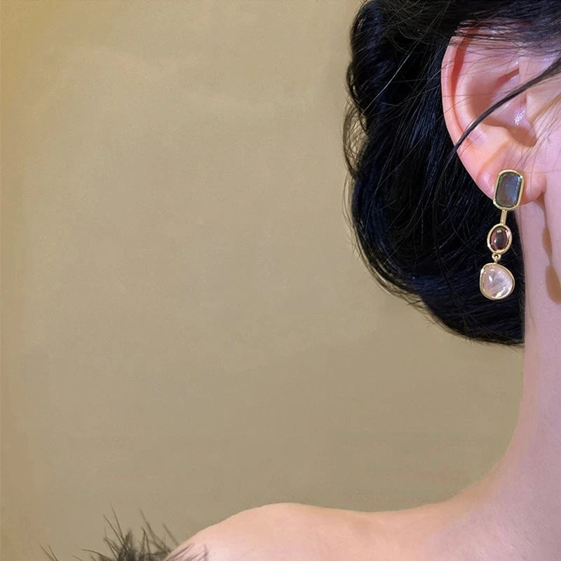 Asymmetric Colorful Resin Stones Alloy Drop Earrings