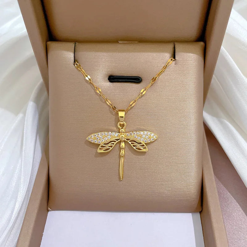 Stainless Steel Dragonfly Pendant Necklace