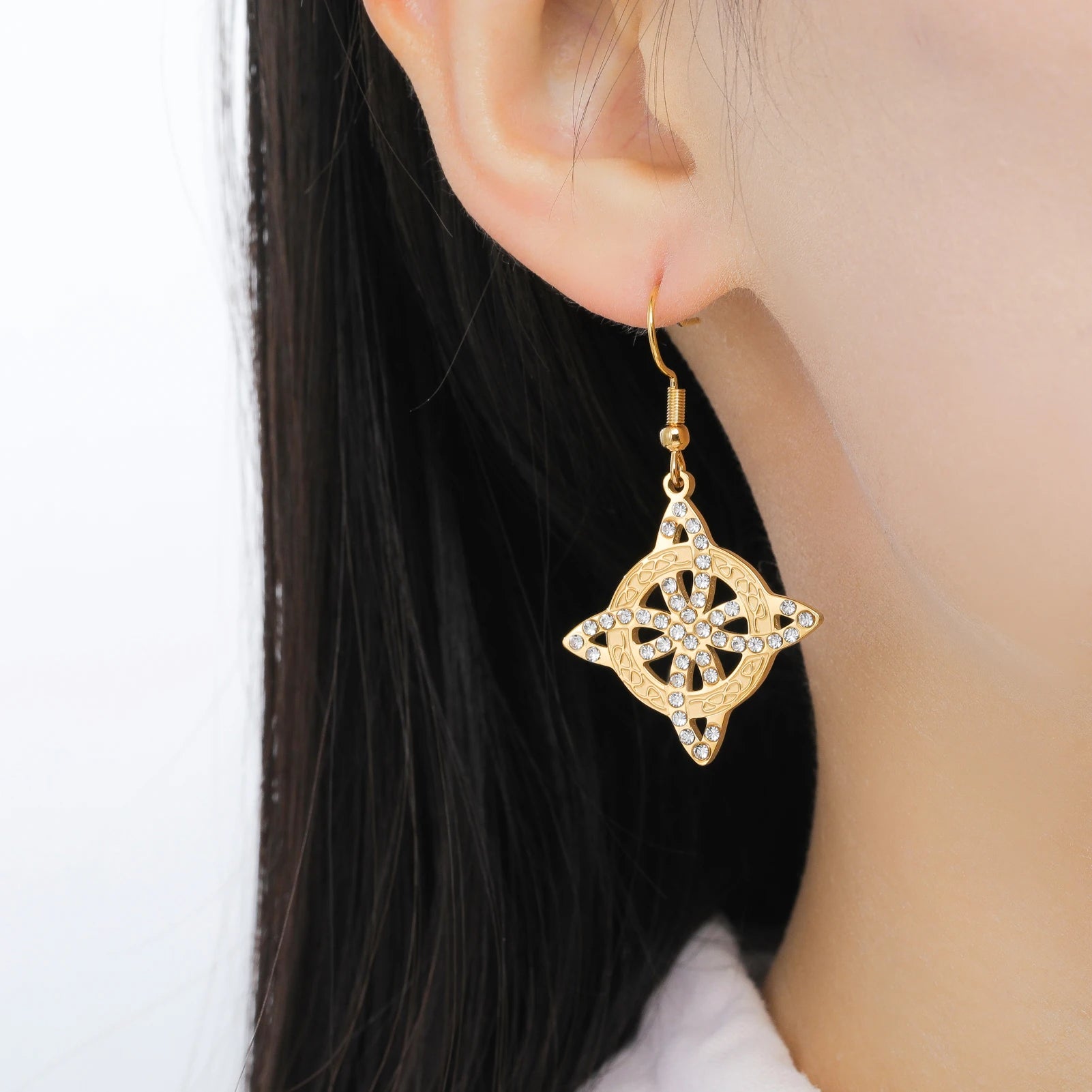 Witchcraft Celtic Knot Zircon Stainless Steel Drop Earrings