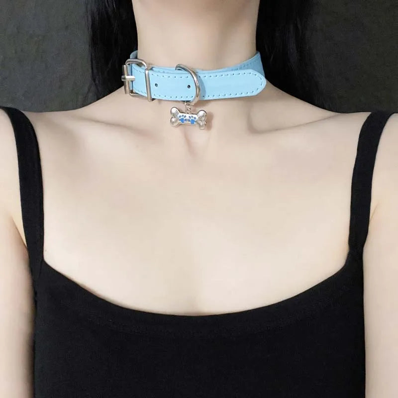 Y2K Punk Dog Claw Bone Choker PU Leather Necklace
