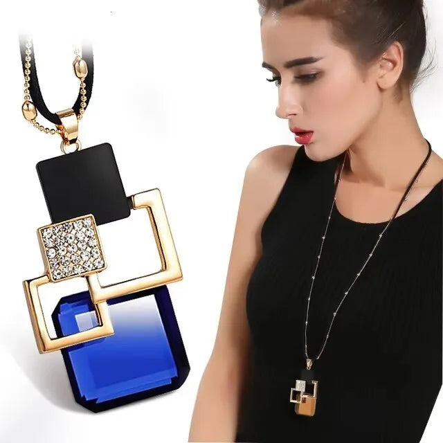 Selection of Bold Long Alloy Necklaces with Large Crystal Pendants