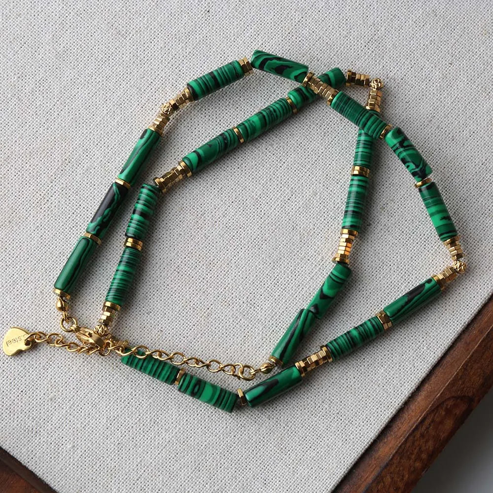Natural African Turquoise Bead Titanium Steel Necklace
