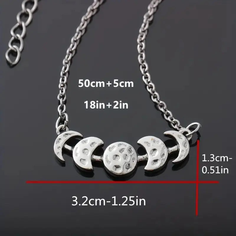Vintage Inspired Witch Full Moon Crescent Zinc Alloy Necklace