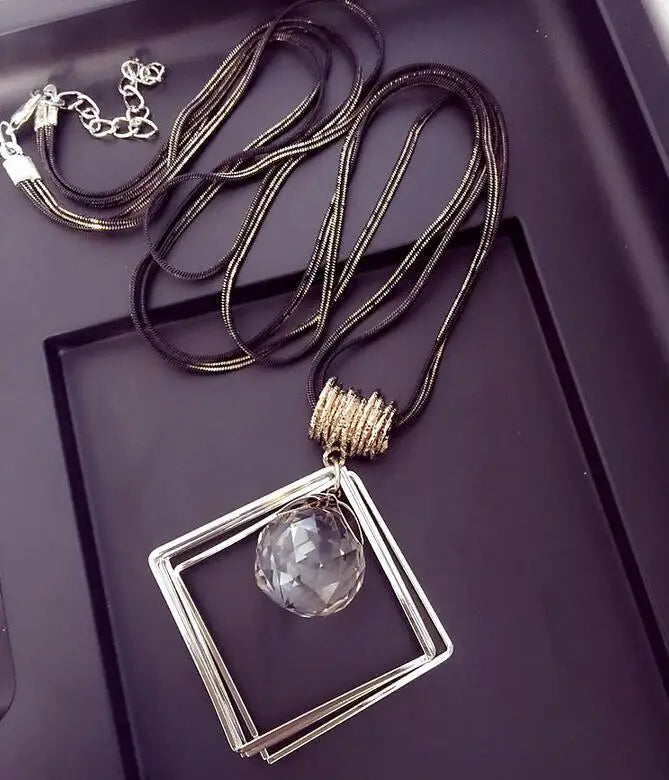 Selection of Bold Long Alloy Necklaces with Large Crystal Pendants