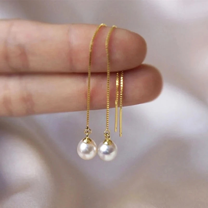 Long Hanging Thread Alloy Earrings Simulated Drop Pearl