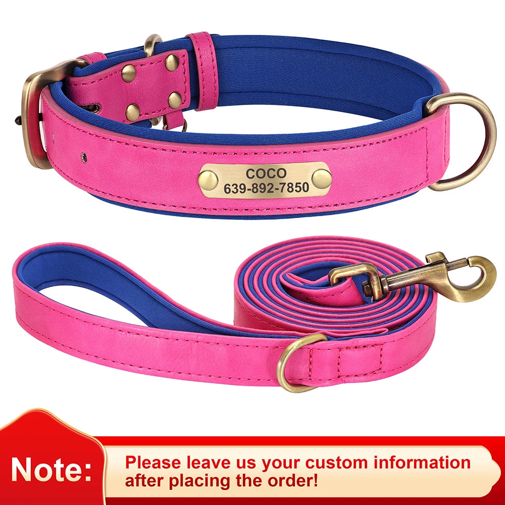 Soft Faux Leather Adjustable Dog Collar - Customize, Engrave, Name Tag, ID Necklace