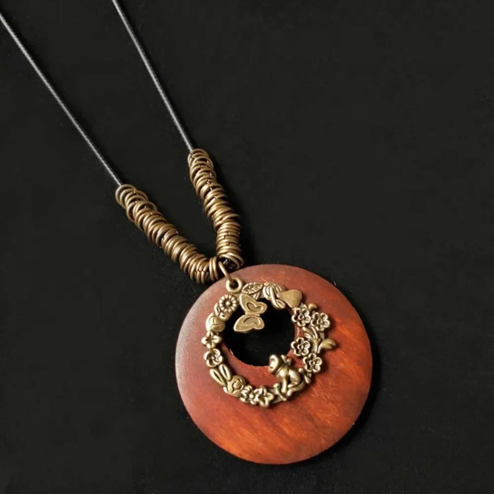 Retro Wooden Pendant Aluminum Alloy Chain Necklace Selection