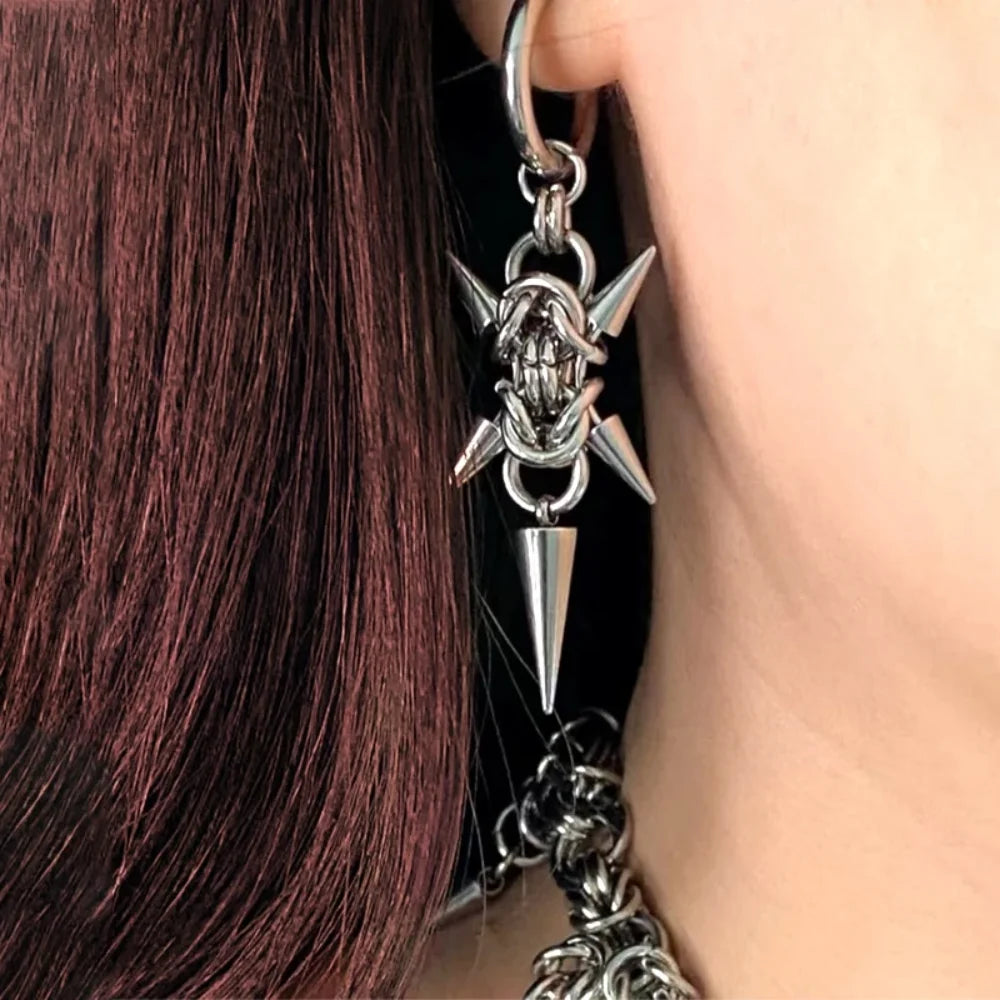 Stainless Steel Byzantine Chainmail Spike Hoop Earrings