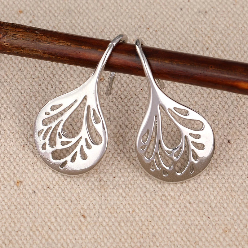 Vintage Inspired Minimalist Design Hollow Leaf Drop Copper Earrings