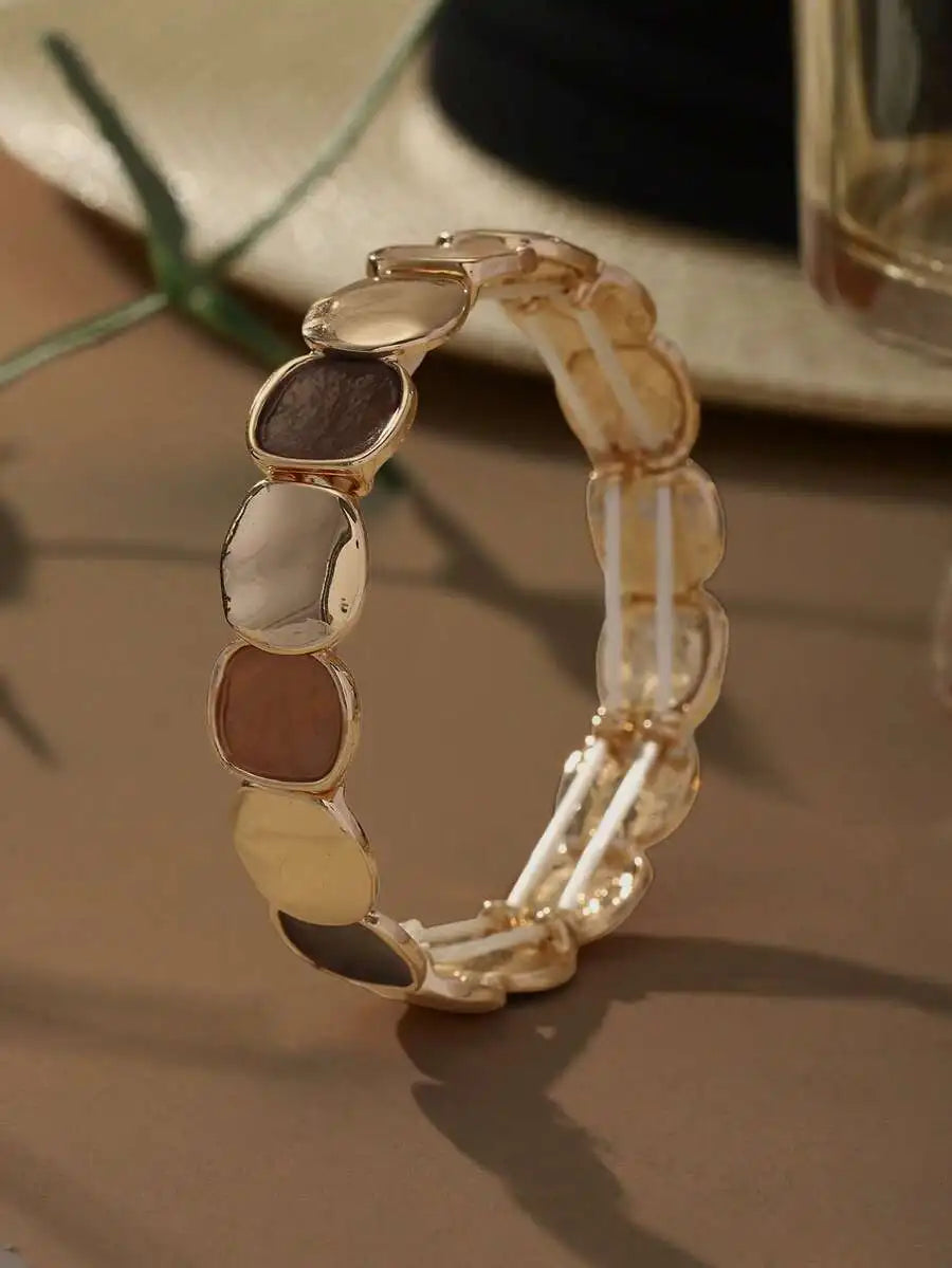 KC Gold Plated Zinc Alloy Soft Shades Stones Stretch Bracelet