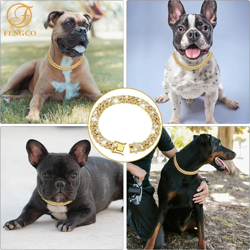 Thick Dog Chain Rhinestones Copper Alloy Necklace - Double Safety Clasp