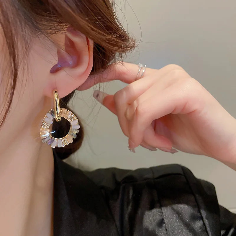 Elegant Colorful Zircon Circle Drop Alloy Earrings