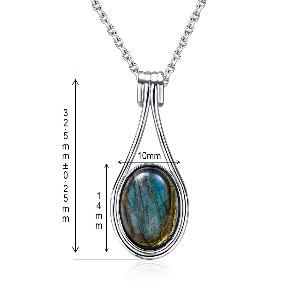 Platinum Plated Sterling Silver Pendant Natural Labradorite