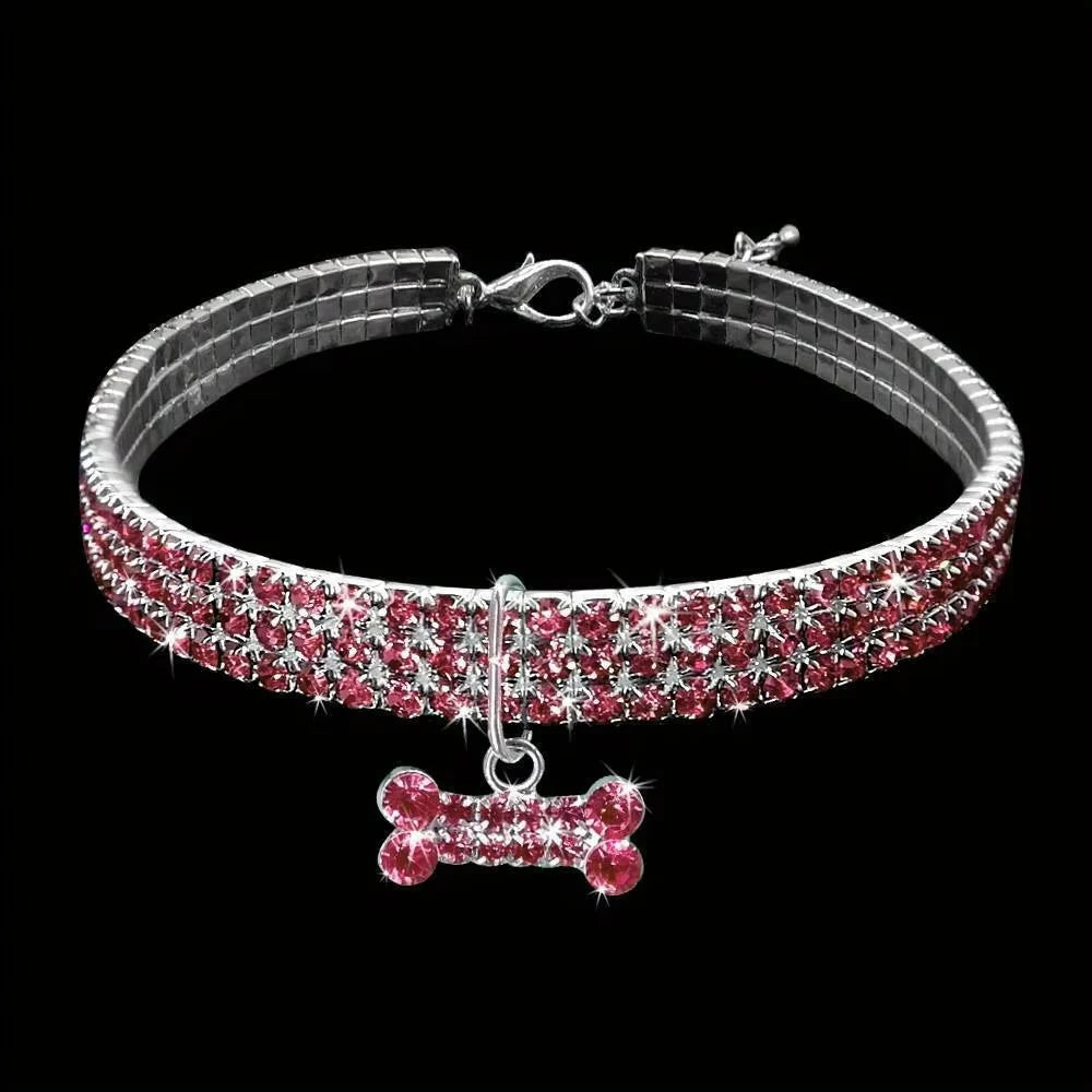 Bling Bone Pendant Collar, Pink/Blue/Silver