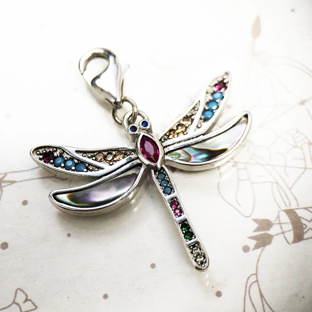 925 Sterling Silver Dragonfly Multicolor Charm Bracelet