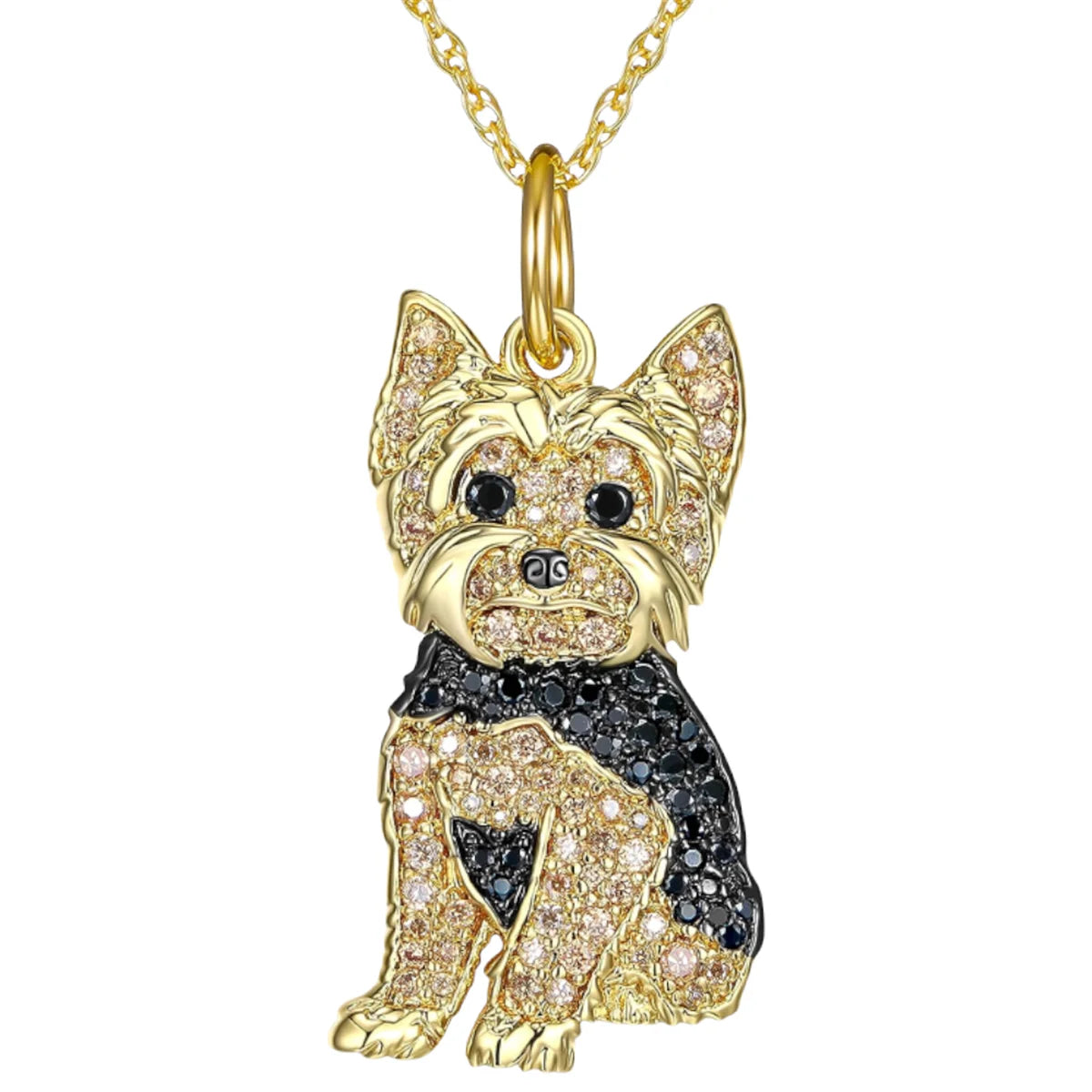 Cute Two-Tone Pink/Silver Gold/Black Yorkshire Dog Pendant Necklace in Zinc Alloy
