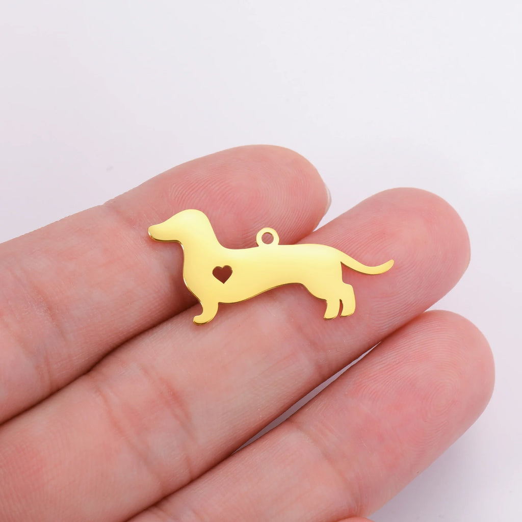Covered Stainless Steel Dog & Wolf Charms with Cutout Hearts - For Bracelets & Necklaces