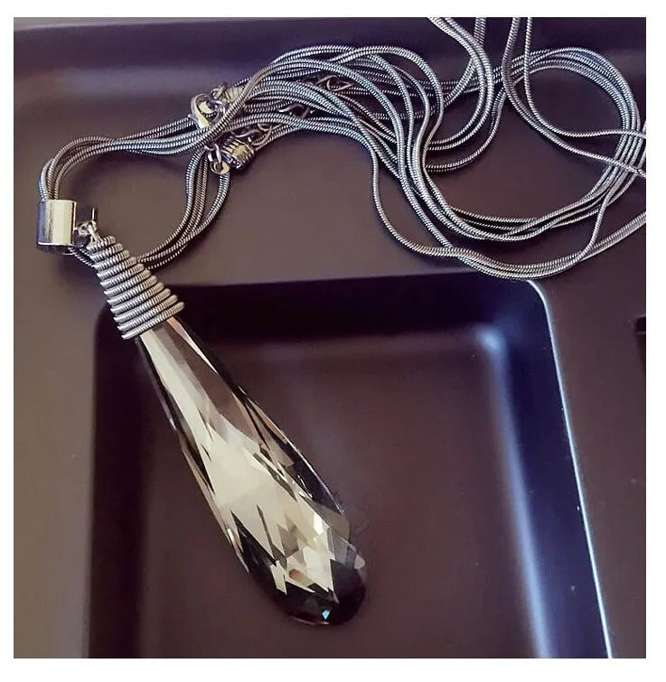 Selection of Bold Long Alloy Necklaces with Large Crystal Pendants