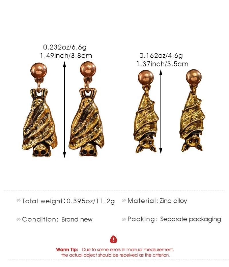Gothic Dark Bat Pendant Drop Zink Alloy Stud Earrings