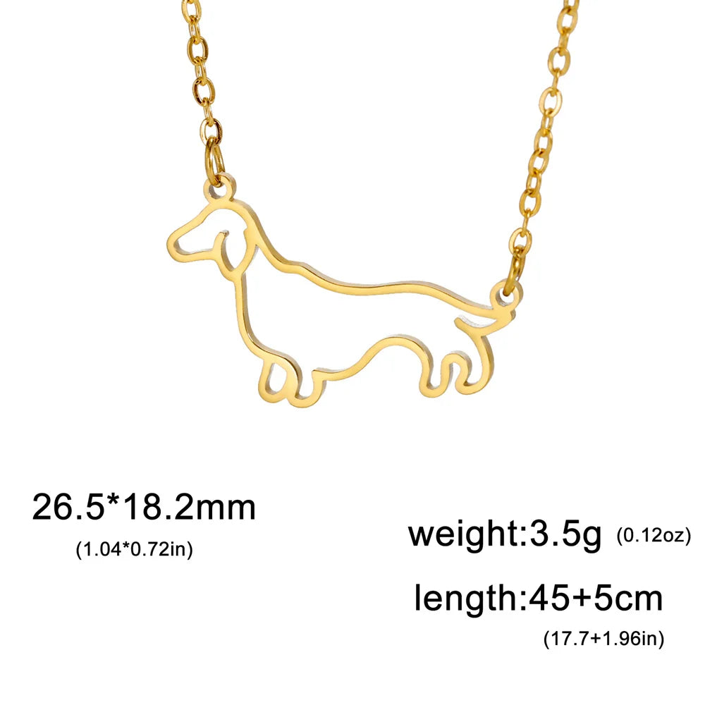 45+5 cm Stainless Steel Pendant Necklace Dachshund Dog Cutout Heart - 4 Options